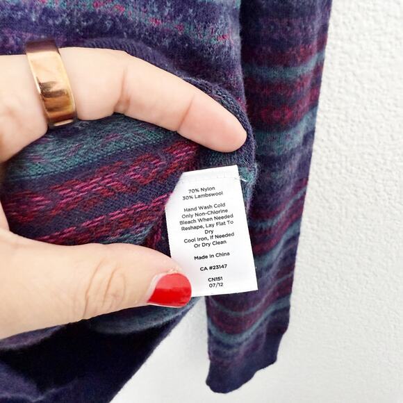 [Talbots] Purple Wool Blend Striped Nordic Fair Isle Sweater Sz Medium Petite MP - Picture 10 of 10